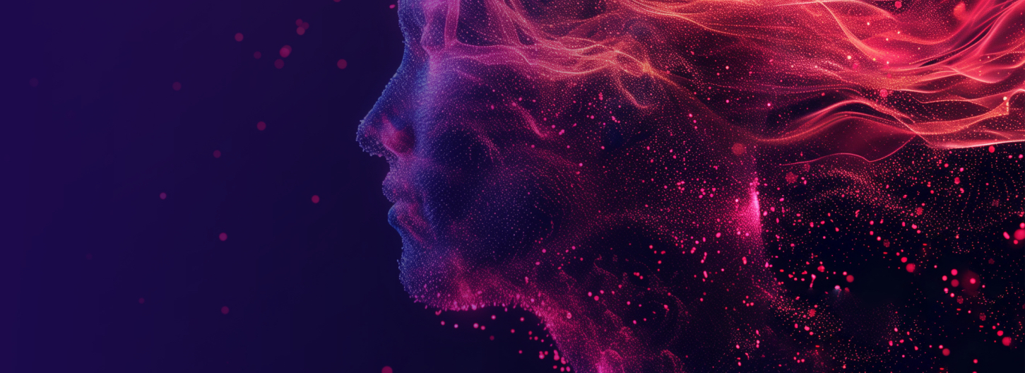 The head of a woman with fiery red hair creates a dramatic and mysterious atmosphere.