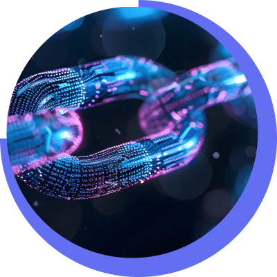 Akeneo PIM Futuristische Stahlkette symbolisiert digitale Technologie, die Sicherheit und Effizienz fördert.