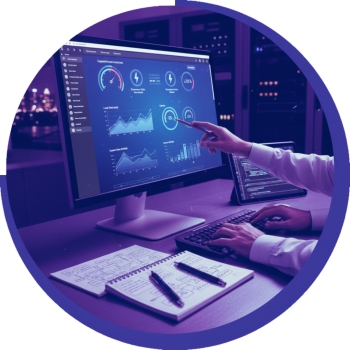 Zwei Menschen arbeiten an Laptops, umgeben von Notizen und Schreibutensilien, in einer produktiven Umgebung.